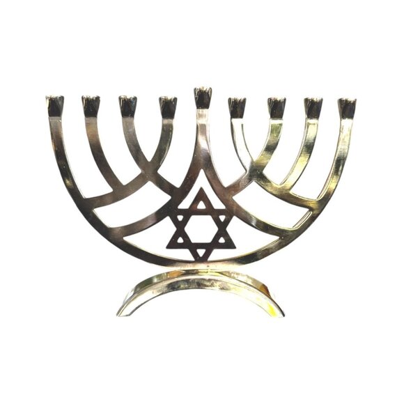Jewish Hanukkah Metal With Inlaid Multicolored Mosaic Menorah With Star of David - Picture 4 of 7